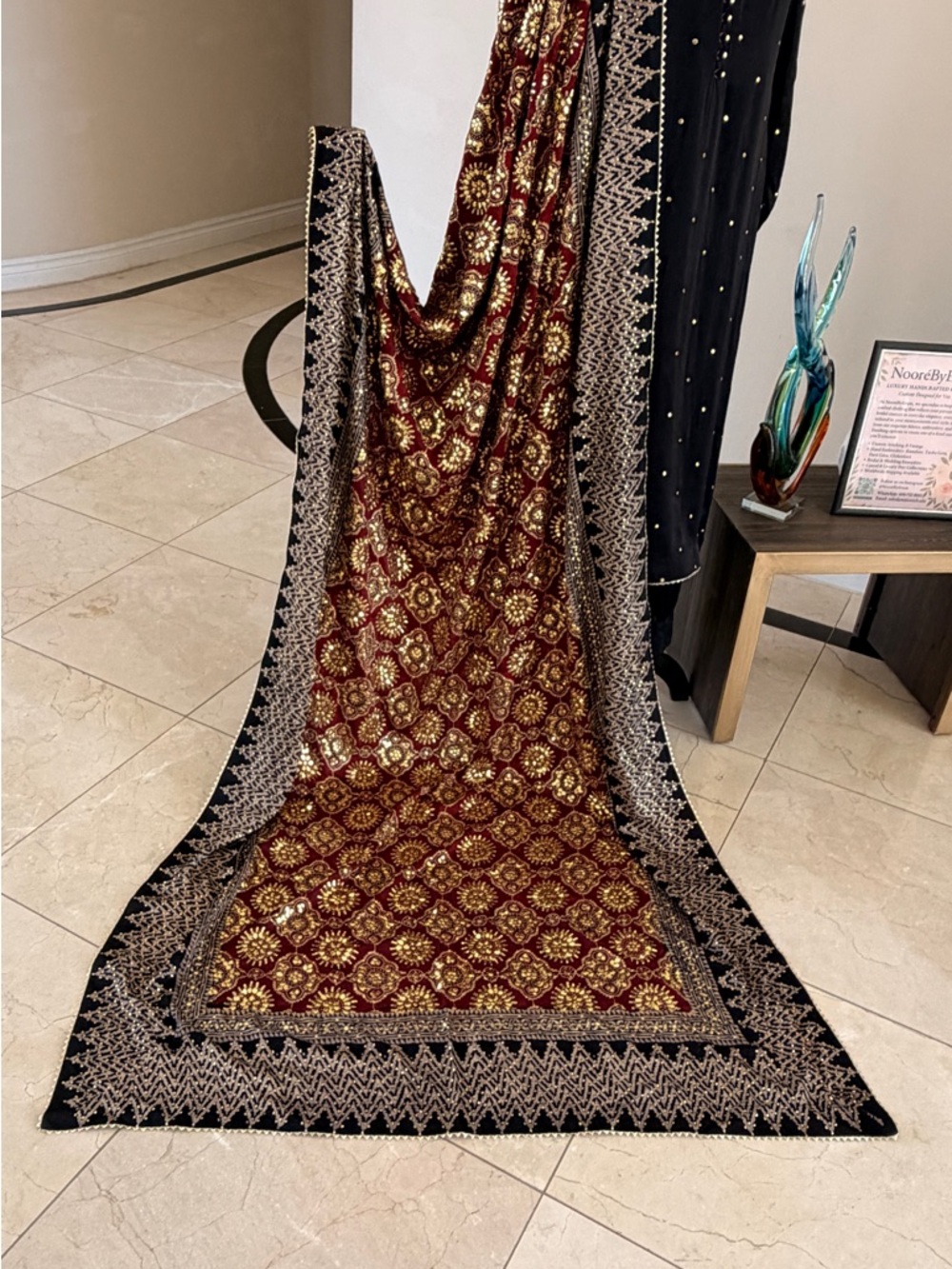 Embroidered Maroon & Black Shawl with all Mukaish work (hand work)